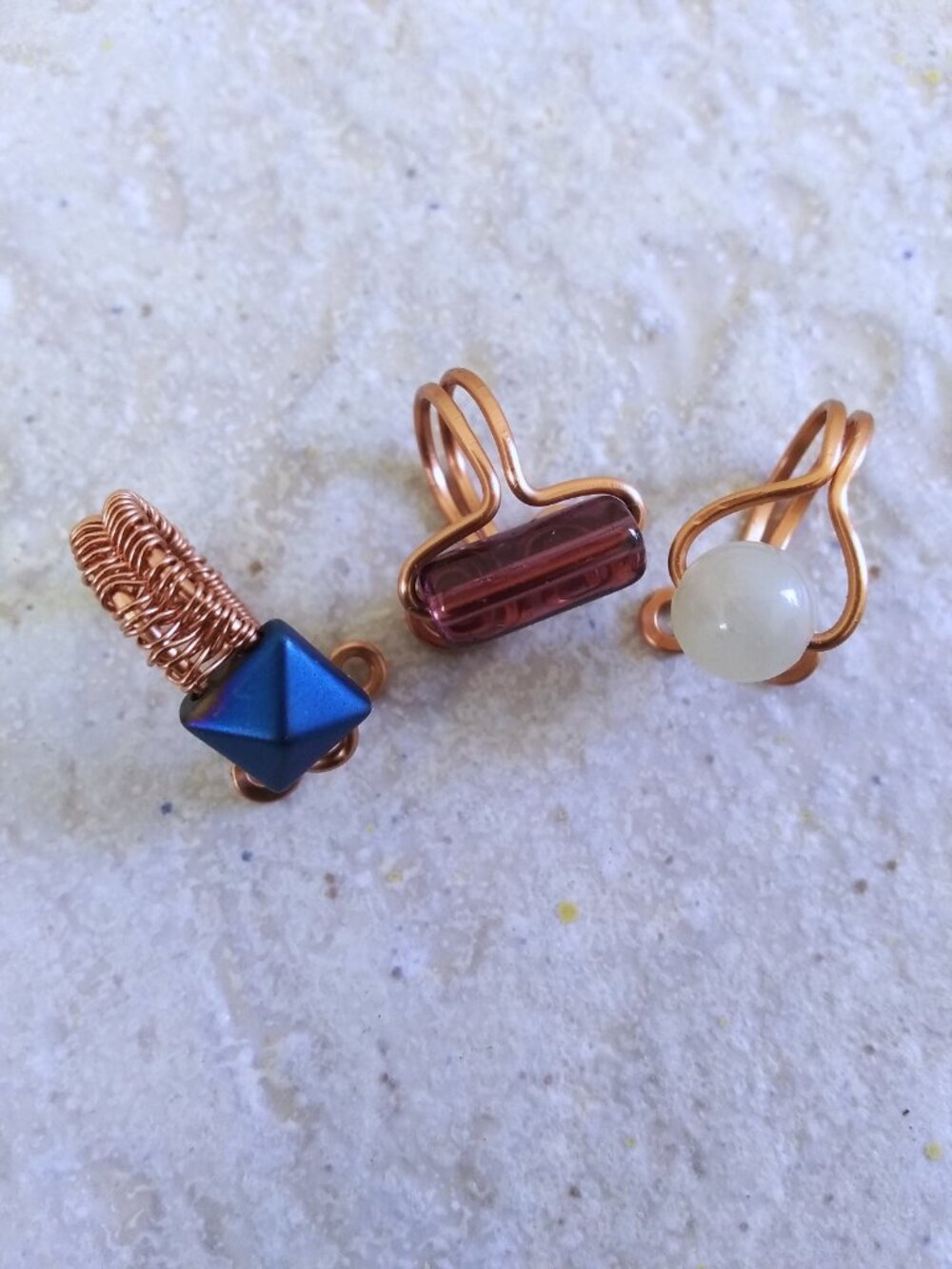 Handmade! 3 Unique Ear Cuffs: Pyramid, Jade, Mauve Glass - Boho Festival OOAK